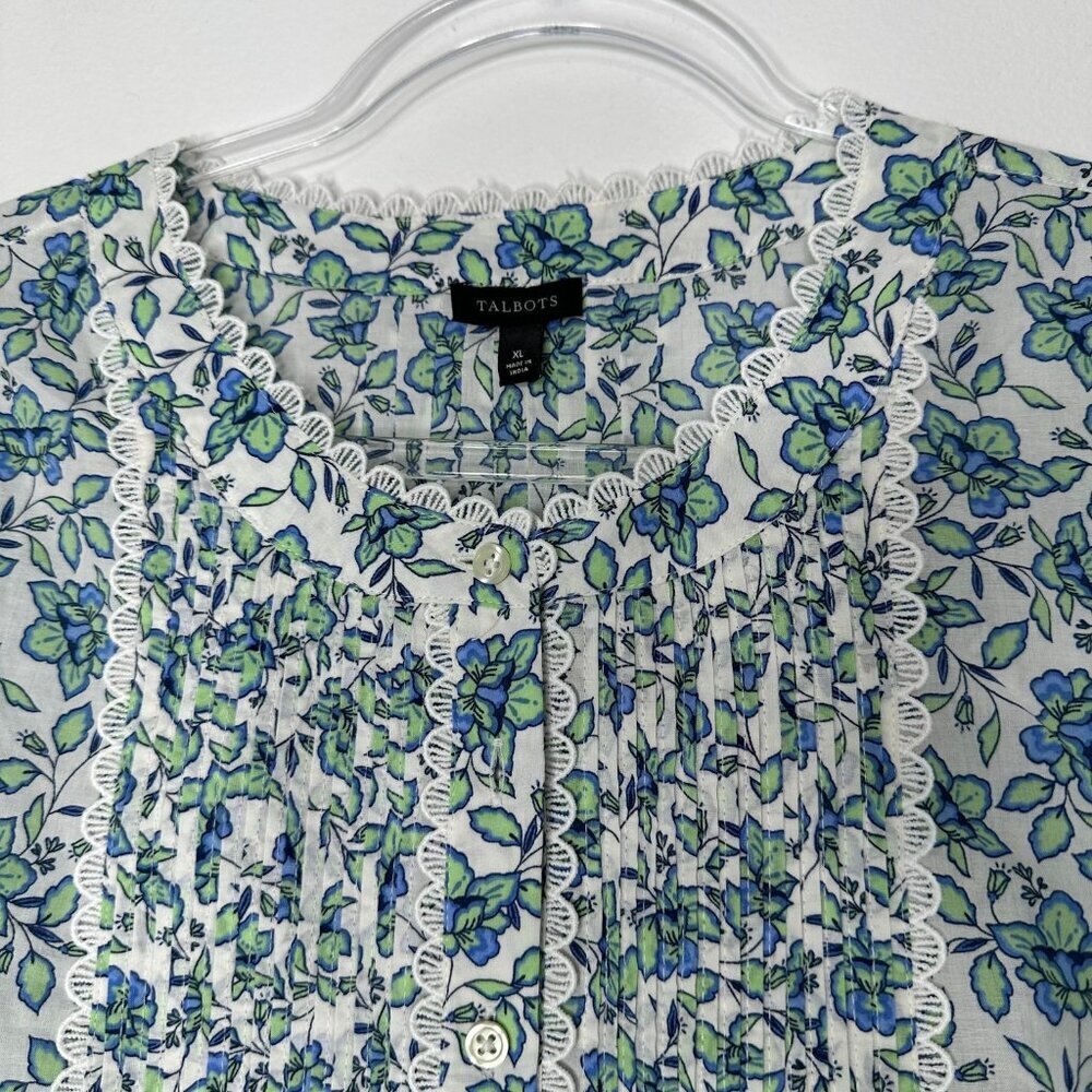 Talbots Lace Trim Top Floral Sz XL Petite Button‎ Up - Picture 9 of 11